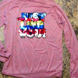 A Purple Sweatshirt/long sleeve with thumb holes